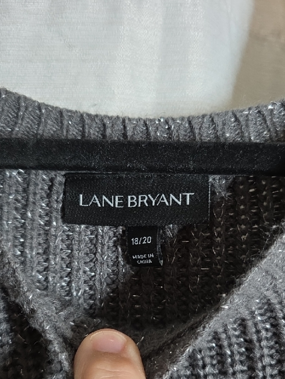 Lane Bryant Charcoal Knit Crewneck Sweater with Pearl-Embellished Sleeves - Picture 2 of 3